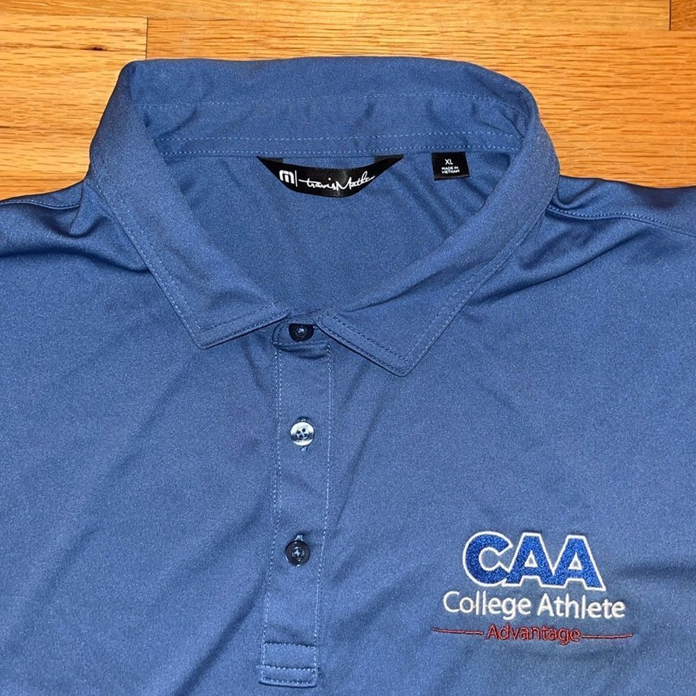 Travis Mathew College Athlete Advantage CAA Sports Agent Golf Polo Shirt XL BLUE